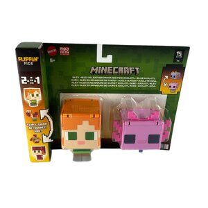 Collectible Minecraft Flippin’ Figs Alex & Axolotl Figures 2-Pack NEW SEALED